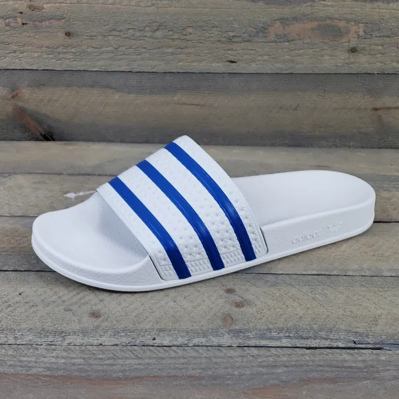 adidas Originals Men's Adilette Slides Sandals White Blue - Picture 4 of 9